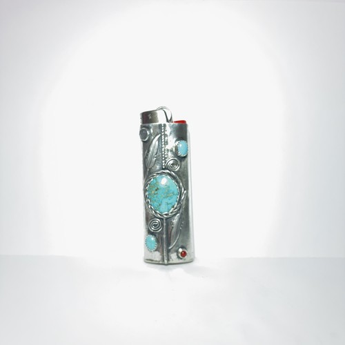39 Gram Sterling Silver Bic Lighter Case Natural Kingman Turquoise & Red Coral - Picture 3 of 8