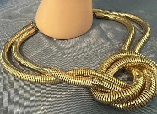 Vintage HSN Bellezza Signed Necklace Double Snake Chain Knotted Design 18k GP image 2