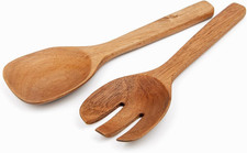 Acacia Wood Salad Servers, 10-Inch Wooden Utensils for Cooking and Kitchen - Set
