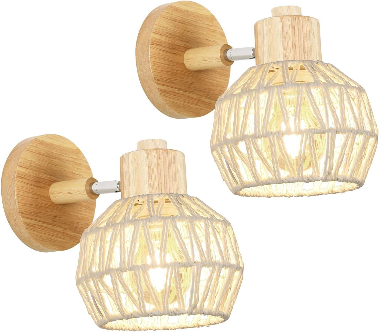 2 Pezzi Lampada Da Parete Vintage, E27 Applique Da Parete Interno in Rattan Desi