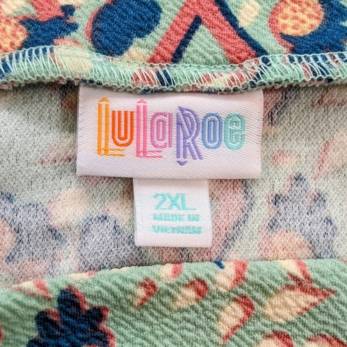 Lularoe Cassie Pencil Skirt Size 2XL Floral Diamonds Mint Green Mauve Blue - Picture 3 of 7