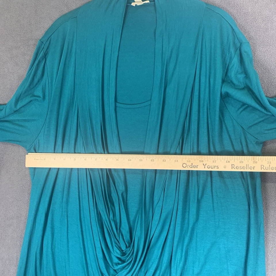 Cárdigan Rhonda Shear Top Ex Lrg verde azulado drapeado nudo retorcido fluido camisa en capas Foto 4 de 4