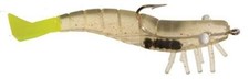 {4-PACK} D.O.A. 3" Shrimp, 1/4 oz 3-pack (12 Total) - Near Clear/Chartreuse Tail