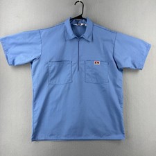 Vintage Ben Davis Shirt Mens Large Blue 1/2 Zip Work Mechanic 90s Made in USA