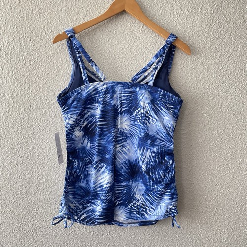 Lands End Größe 10 blau Batik Palme Bügel V-Ausschnitt geraffte Krawatten Tankini Top - Bild 8 von 13