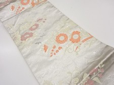 7547212: JAPANESE KIMONO / ANTIQUE FUKURO OBI / SILK / WOVEN KIKU  CRANE