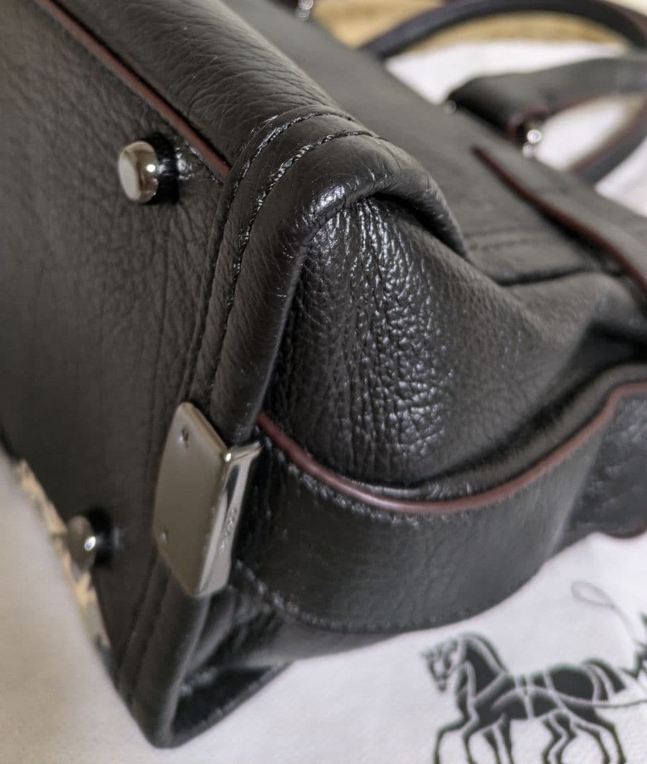 COACH Black Leather Denim Patchwork Shoulder Bag … - image 7