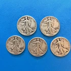 Lot of 5 WALKING LIBERTY HALF DOLLARS - 1941-1945