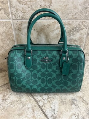 New Coach Rowan Satchel Bag In Signature Canvas Bright Jade Green CV961