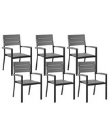 Gartenstuhl 6Er Set Mit Armlehnen Aluminium Schwarz Kunstholz Grau Modern Como