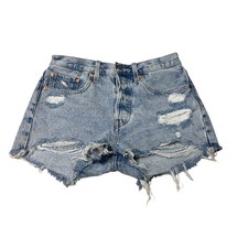Levis Premium Big E 501 Original Distressed Denim Shorts Light Wash W27 L3