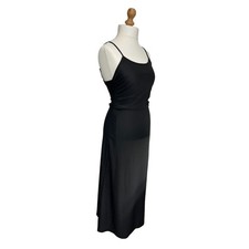 long maxi satin slip dress  Black 10-12 uk stretch strappy summer goth vamp alt