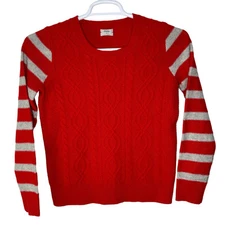 Wallace Madewell Sweater Women’s Small 100% Lambs Wool Red Cable Knit Crewneck