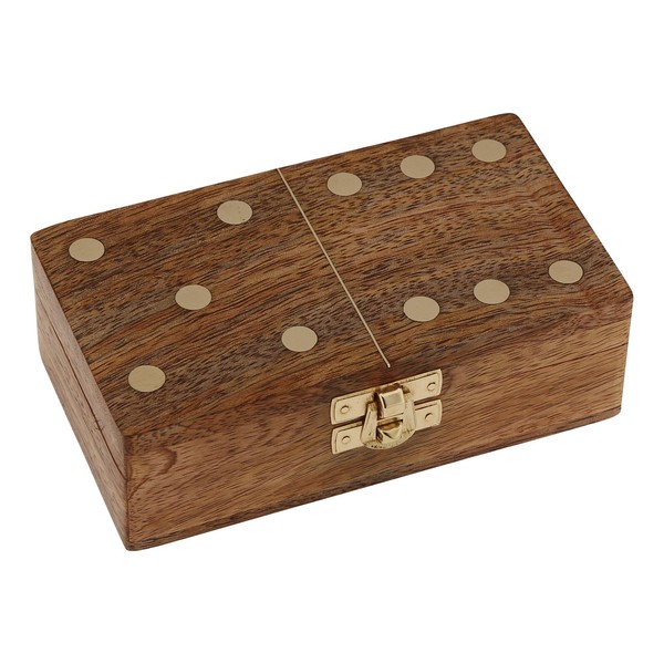Domino-Spiel In Holzbox Spiel Aus Holz/Messing 14,5 X 8 Cm Sea-Club-image