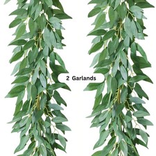 2 Artificial Dark Green Willow Garlands Silk Leaves Versatile foliage 6.5ft each