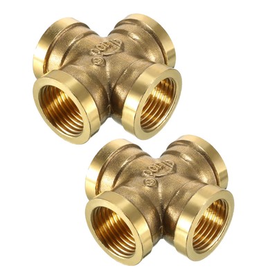 Brass Cross Pipe Fitting 1/2 PT Female Thread 4 Way Connector 2pcs