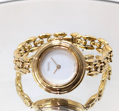 Gucci 11/12.2 Women's Gold Plated Bezel White Dial Watch for sale