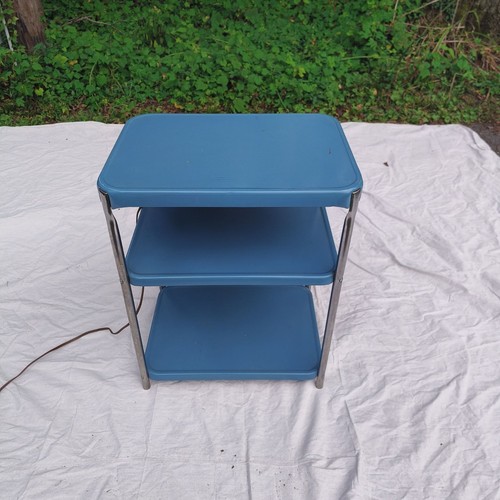 Tavolo carrello utilità vintage Cosco 3 livelli metà secolo blu cromato modello 12-104 - Foto 4 di 16