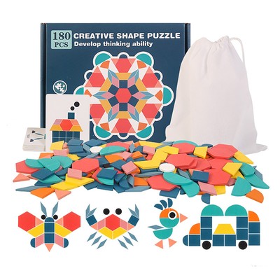 180 Sheets Wood Pattern Blocks Toy Multi Shape Bright Colors Geometric Shapes