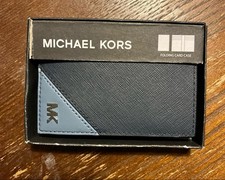 Michael Kors Men's Black/Blue Bifold Wallet Folding Credit Card Logo Accent