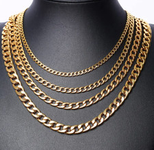 Stainless Steel 18K Gold Plated Cuban Curb Link Chain Men Necklace 3/5/7/9/11mm
