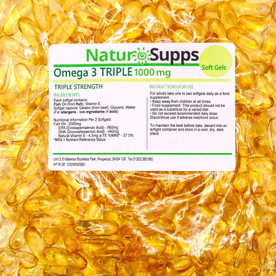 Omega 3 Fish Oil 1000mg - 330mg EPA & 220mg DHA per Capsule ...