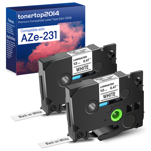2PK Black on White Label Tape 12mm For Brother TZ-231 TZe-231 P-Touch PT-D210