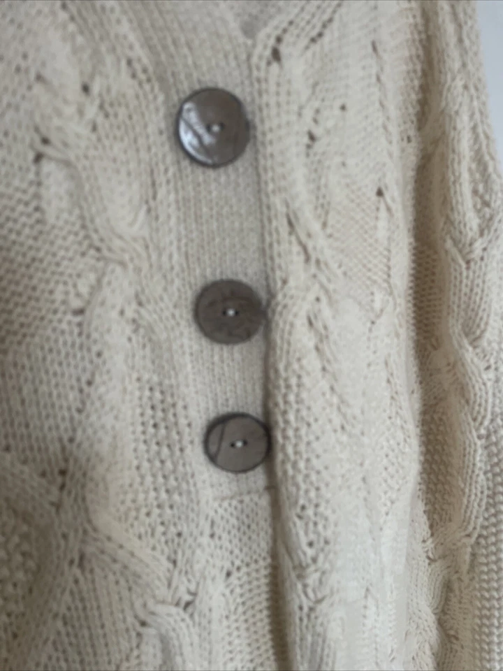 Sundance Kenzie Cable Tejido Sin Mangas Top Cuello en V Marfil Talla Lg Botón Costa Boho Foto 3 de 4