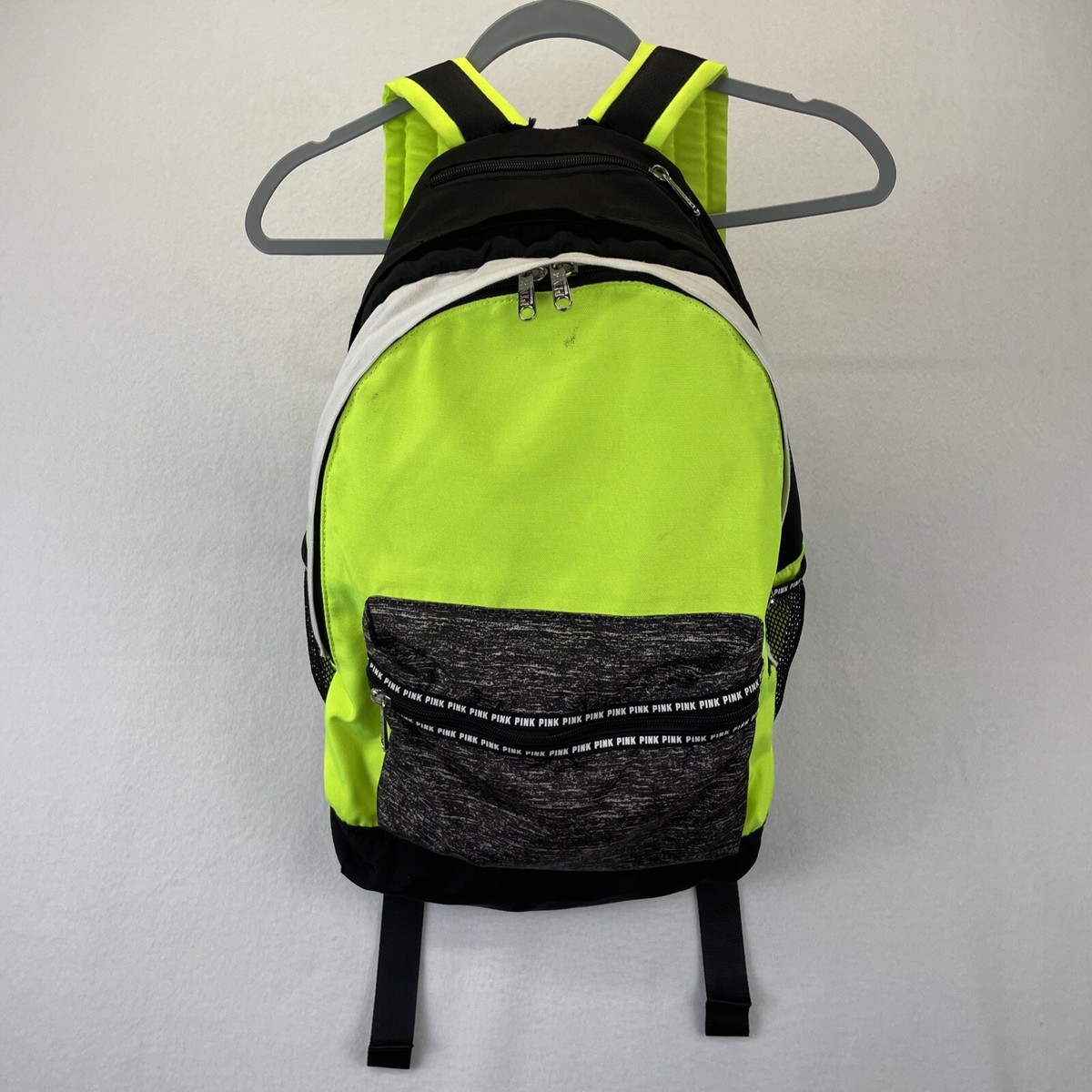 Victoria's Secret Soft Black White Neon Green Backpack Play Boat School Work