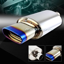 5.5 Euro Oval Burnt Tip T-304 Stainless Exhaust Muffler 2.5 Inlet Universal 3
