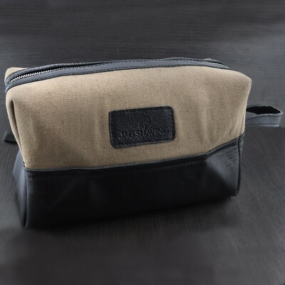 Leder & Canvas Reise Kulturbeutel Waschen Rasieren Organizer Dopp Etui Reißverschluss