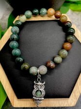Handmade Beaded Stone Stackable 6.5  Plus Stretch Bracelet New Owl A4771