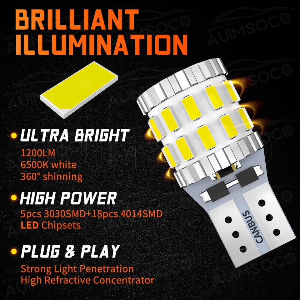 AUIMSOCO 2x T10 168 LED 车牌灯汽车内部灯泡白色 194 152 W5W — 第 3/4 张图片