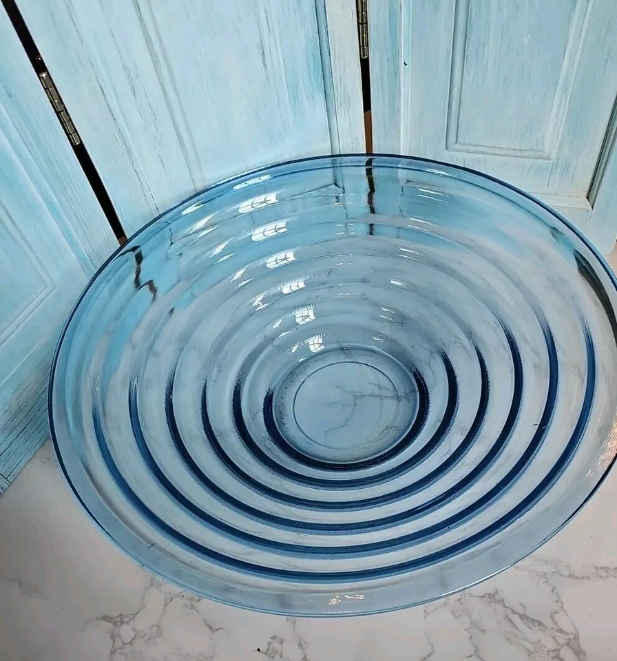 Vintag Italy Art Deco Italian BLUE Glass Centerpie  Bowl  Stepped  Richard Lauke - Image 2 of 4