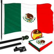 G128 Combo: 5 Ft Flagpole Black  Mexico Flag 2x3 Ft Embroidered 300D Polyester