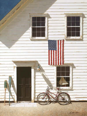 Red Bicycle by Zhen-Huan Lu Art Print Beach House US American Flag Coastal 13x19