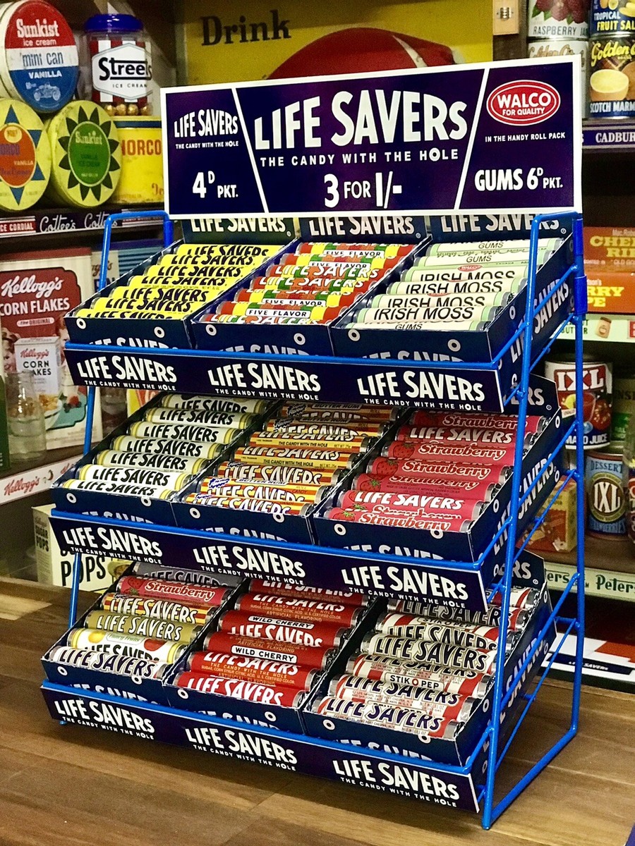 Vintage LIFE SAVERS Candy Display Box 7 Mixed Rolls Milk Bar