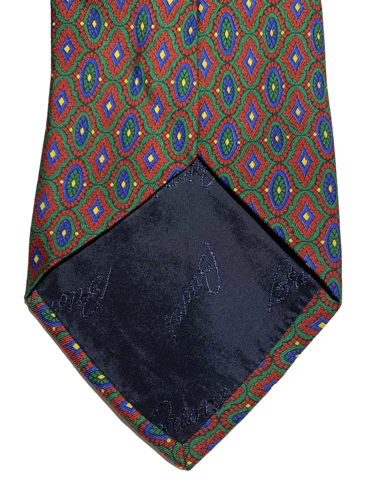 Corbata con estampado de foulard de seda italiana fina BRIONI - verde, rojo, azul, amarillo - clásica Foto 3 de 4