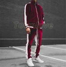 Mens Velvet Tracksuit 2 Piece Casual Pant Sweater Sweatsuit Sport Sweatshirt Set