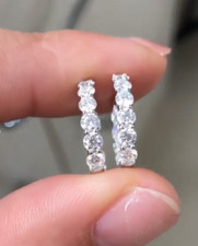 2Ct Lab Created Diamond Round Huggie Hoop Women Earrings 14K White Gold Plated