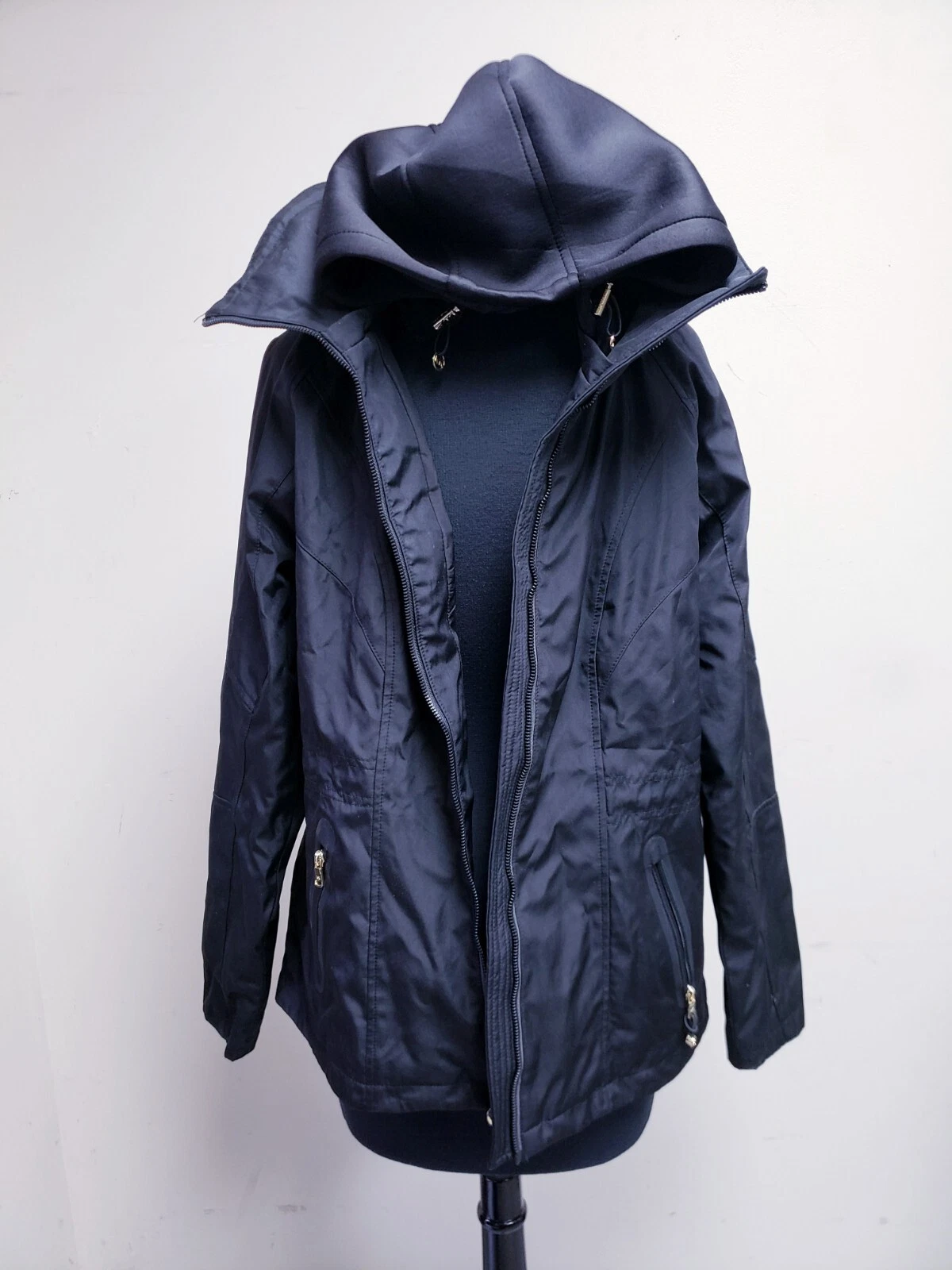 Trench MICHAEL KORS donna MK con cappuccio nero poliestere logo oro taglia L