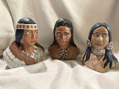 Native American Ceramic Bust Vintage Bundle Signed  Pocahontas, minihaha, Joseph