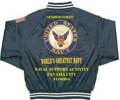NAVAL SUPPORT ACTIVITY PANAMA CITY FLORIDA EMBROIDERED SATIN JACKET(BACK ONLY)