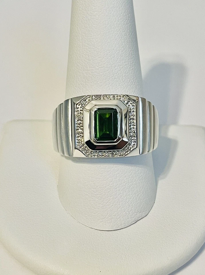 Anillo de sello de peridoto simulado de 0,75 quilates en plata de ley 925 talla 11 Foto 4 de 4