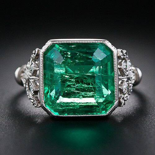 16 Carat Asscher Cut Emerald Edwardian Diamond Ring With 925 Sterling  Silver