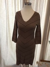 Max Studio Two Tone Brown Diagonal Stripe Sweater Dress Small Excellent