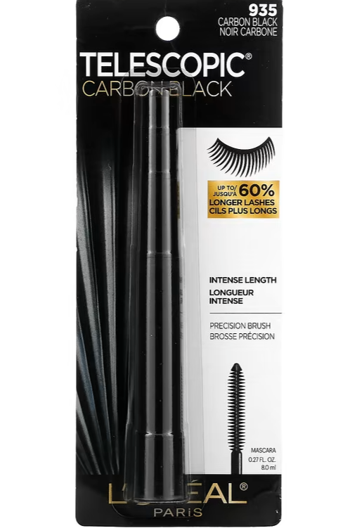 L'OREAL ORIGINAL TELESCOPIC MASCARA CARBON BLACK # 935 WASHABLE SEALED ON CARD