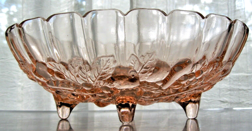 Indiana Glass Pink Peach Garland Happenings Oval 4 Toed Center Fruit Bowl - Picture 5 of 12