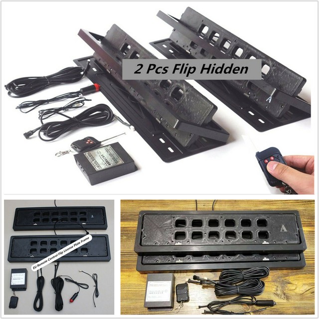 2x EU Remote Control Flip License Plate Frame Car Number Plate Turn