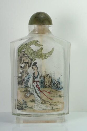 VINTAGE chinesische umgekehrte Kunst handbemalter Schnupftabak-/Parfümflakon - Geisha Mädchen - Bild 5 von 6